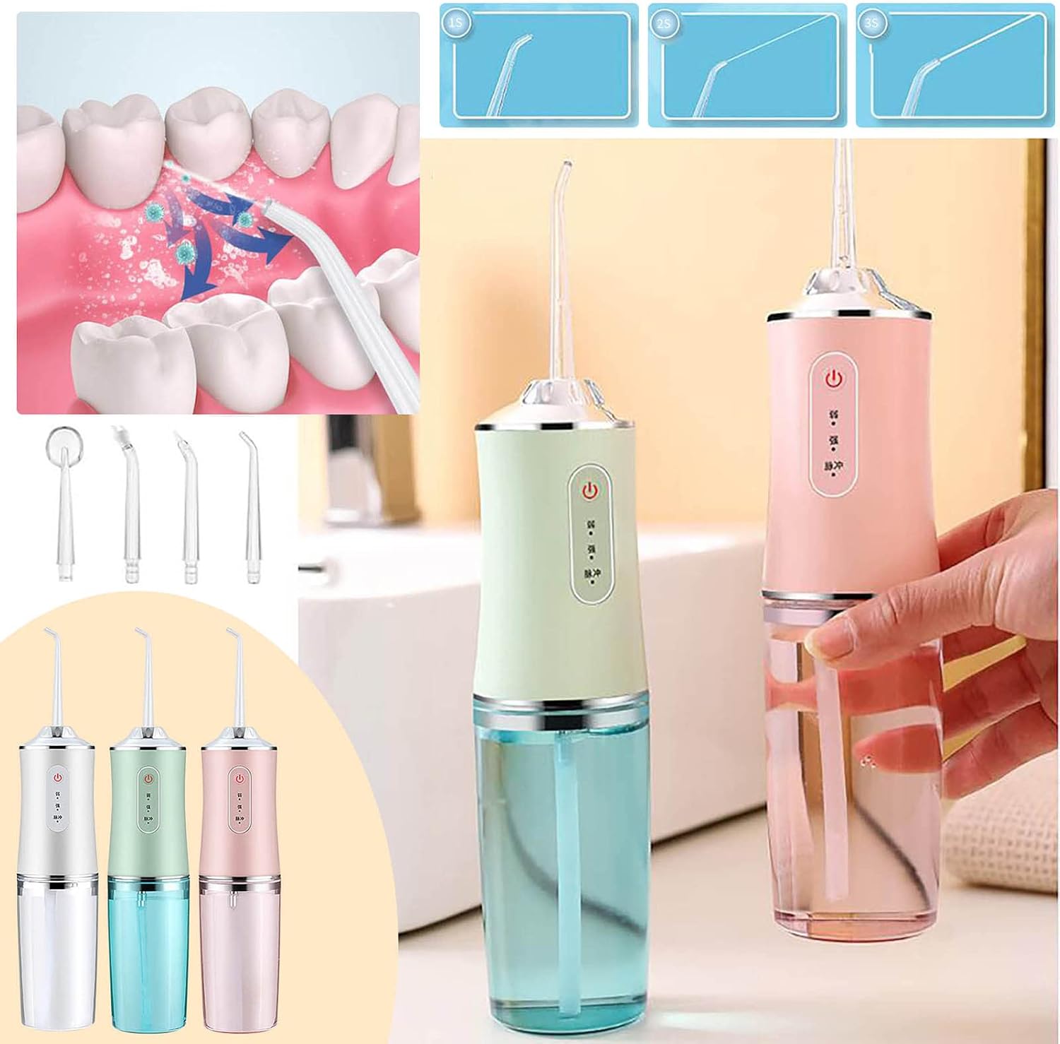 Combo irrigador bucal + lápiz blanqueador dental